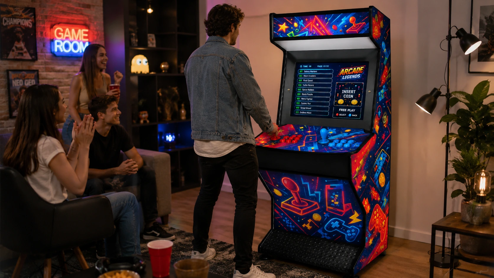 Fliperama em sala de jogos com amigos